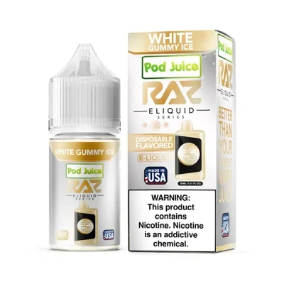 White Gummy Ice Pod Juice & RAZ Salt Nic E-Juice 30ml